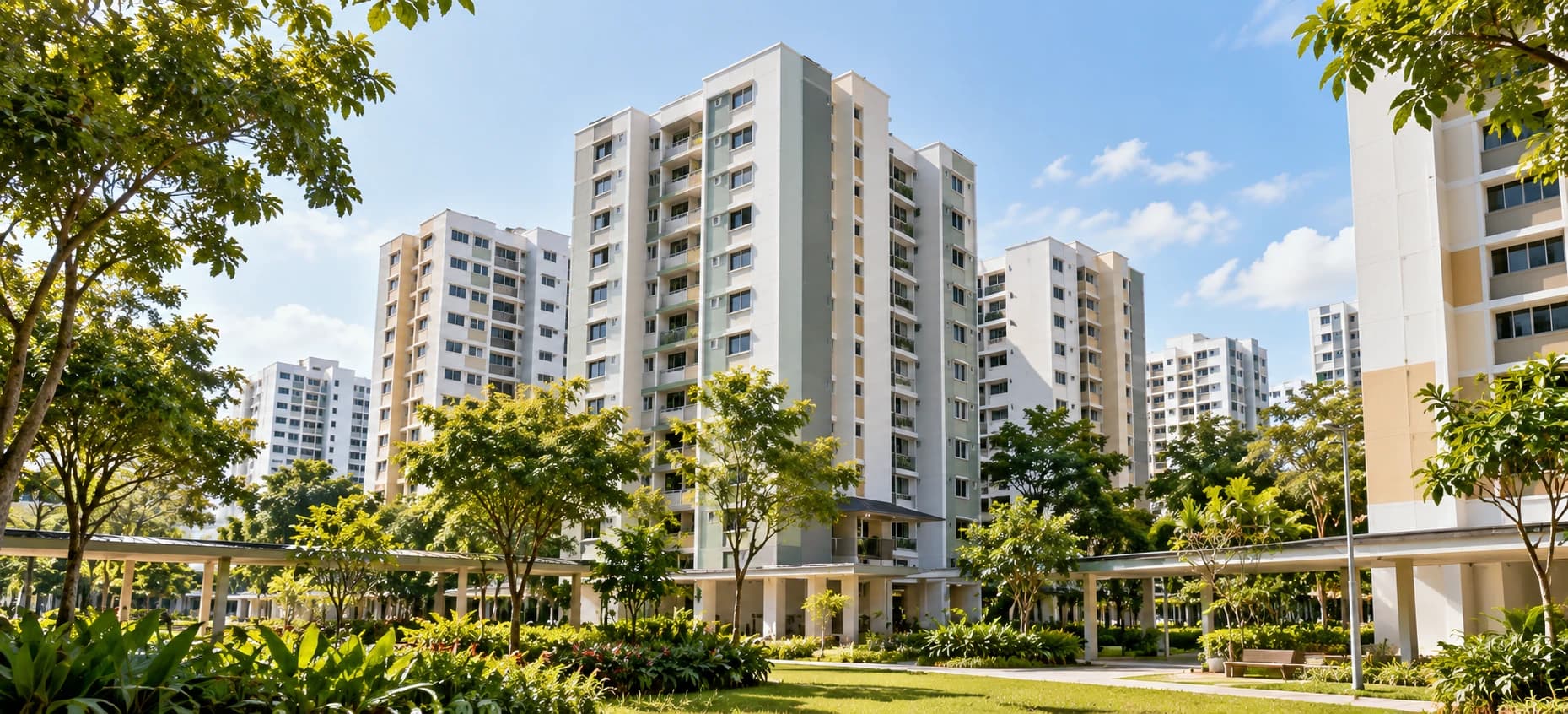 Singapore HDB estate with greenery, representing selling and upgrading