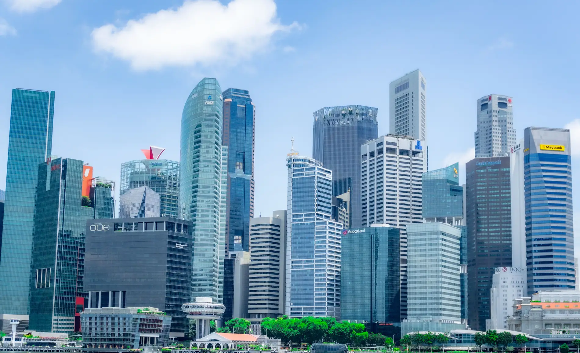 Singapore's central business district skyline with bank office towers