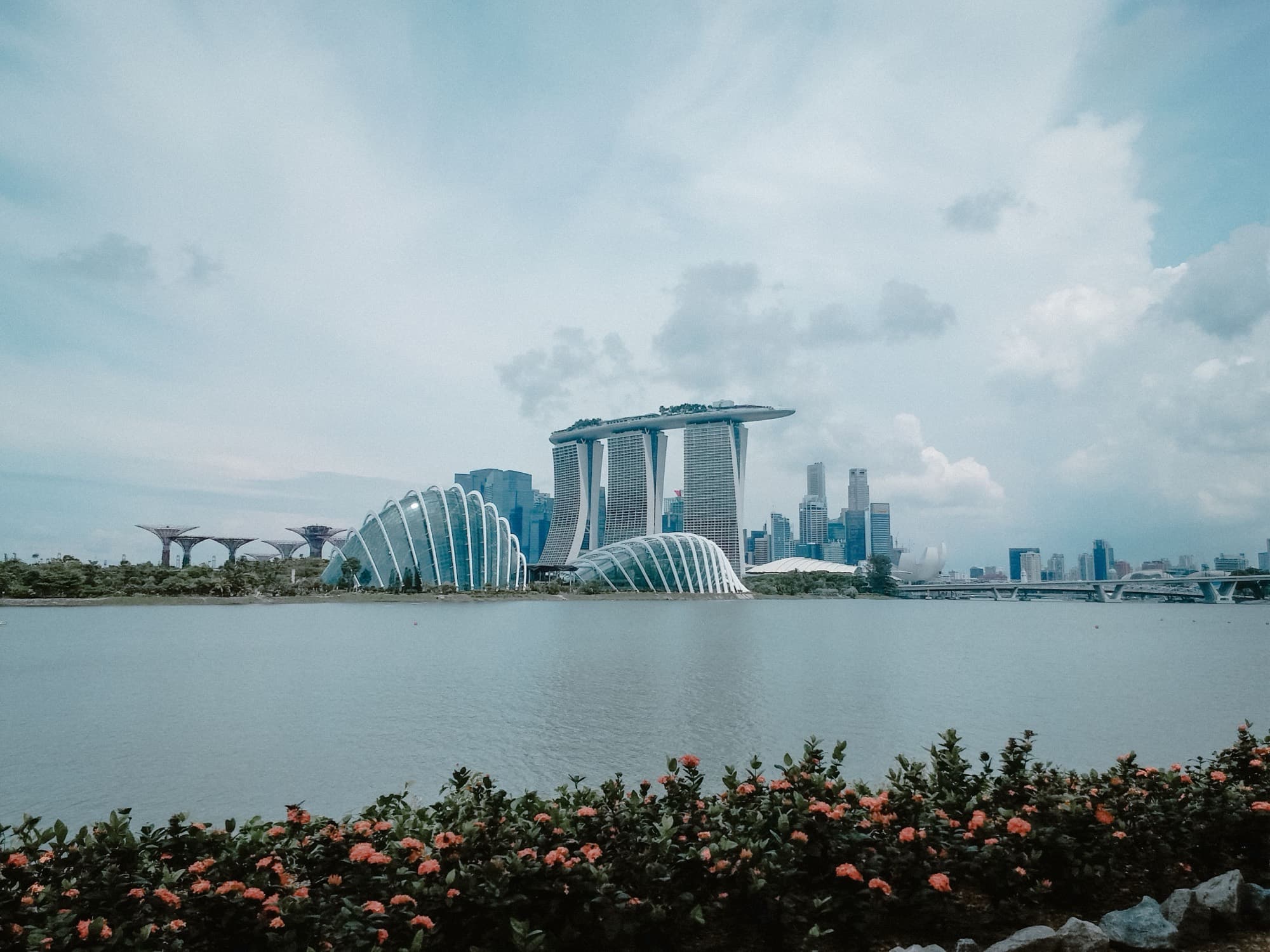 Gardens by the Bay and the Marina Bay Sands skyline in Singapore